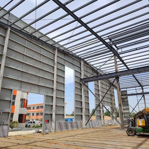 Portal frame factory building with crane